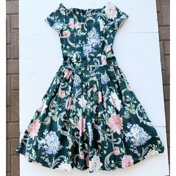 80's Vintage Loralie Floral Cotton Swing Square Dance Sweetheart Dress 6 fits XS - Picture 5 of 10